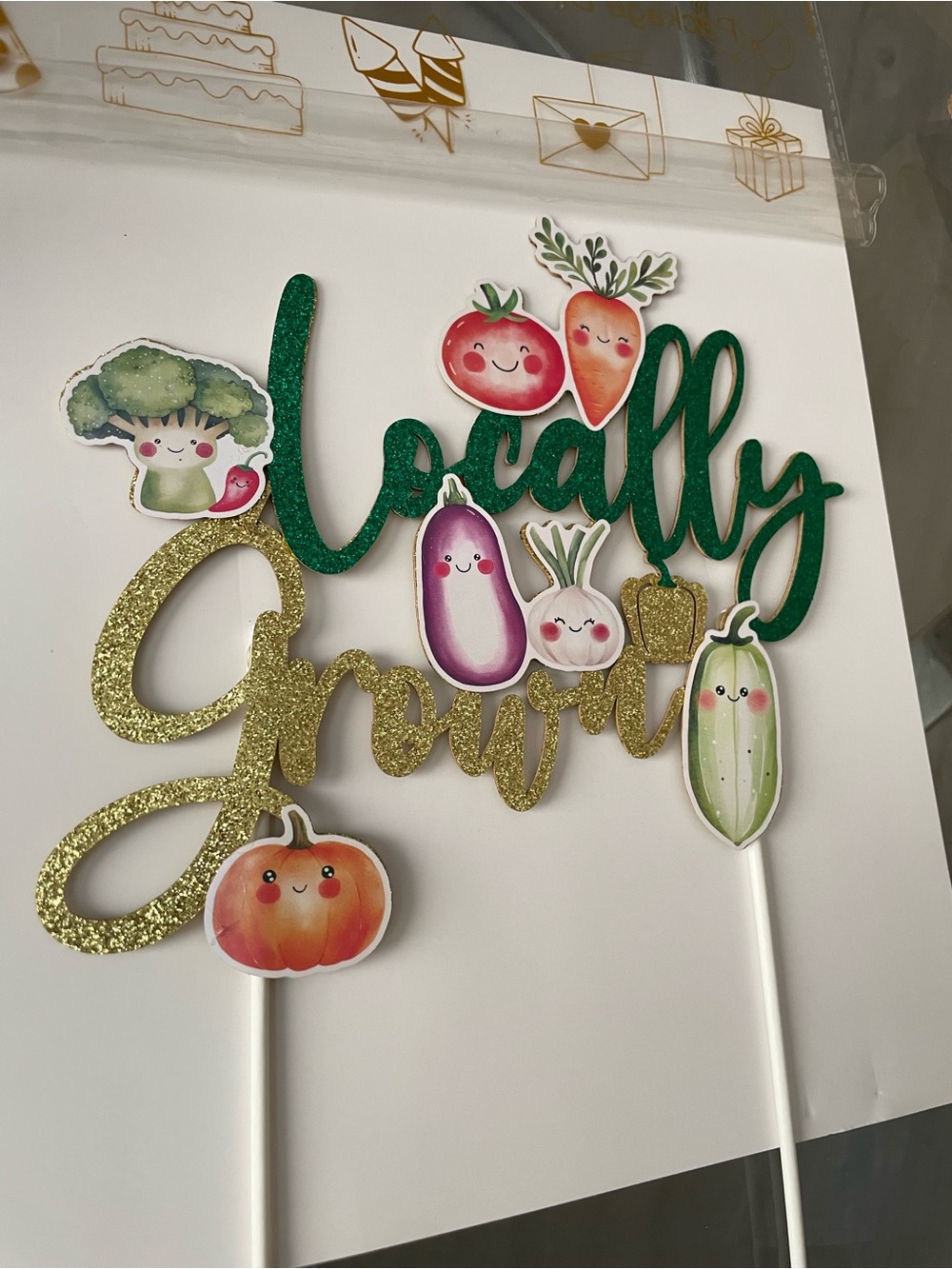 Locally Grown Green and Gold Cake Topper